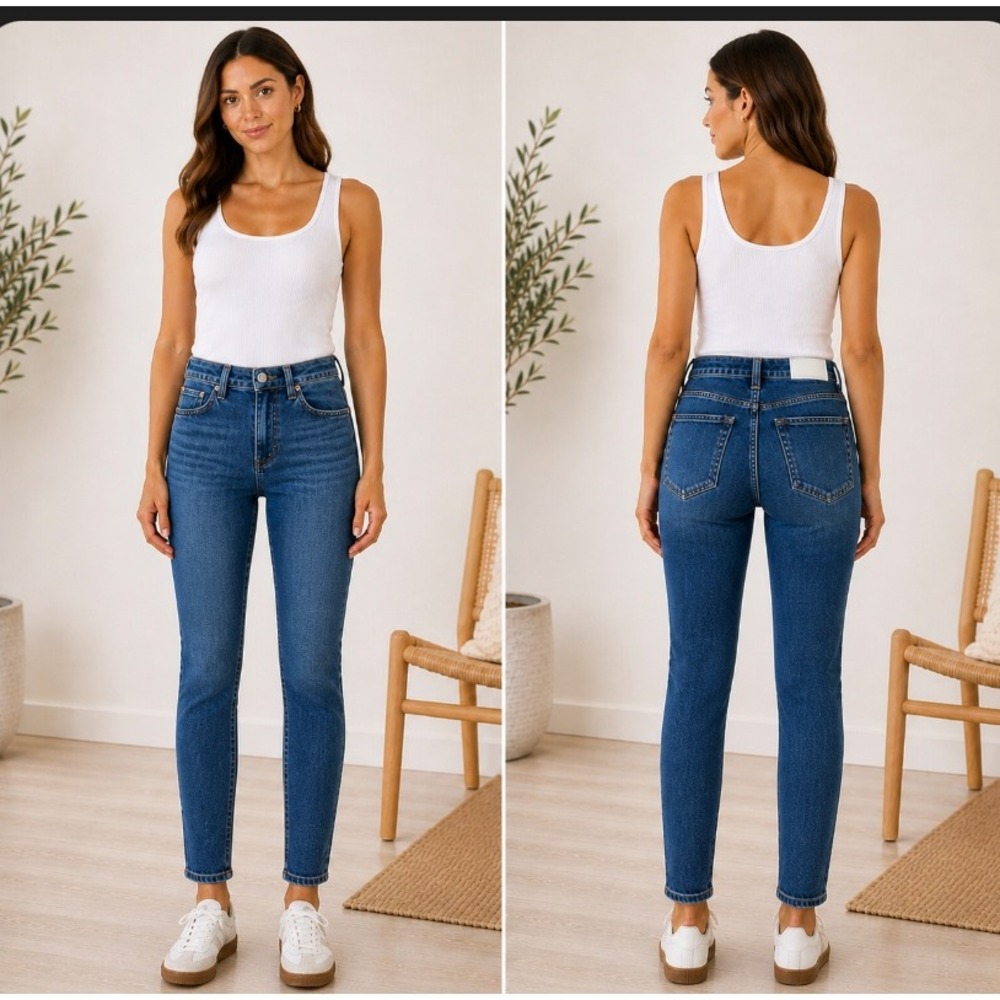 RE/DONE High Rise Ankle Crop Stretch Jeans Womens 24 Blue Mid 70s Button Fly
